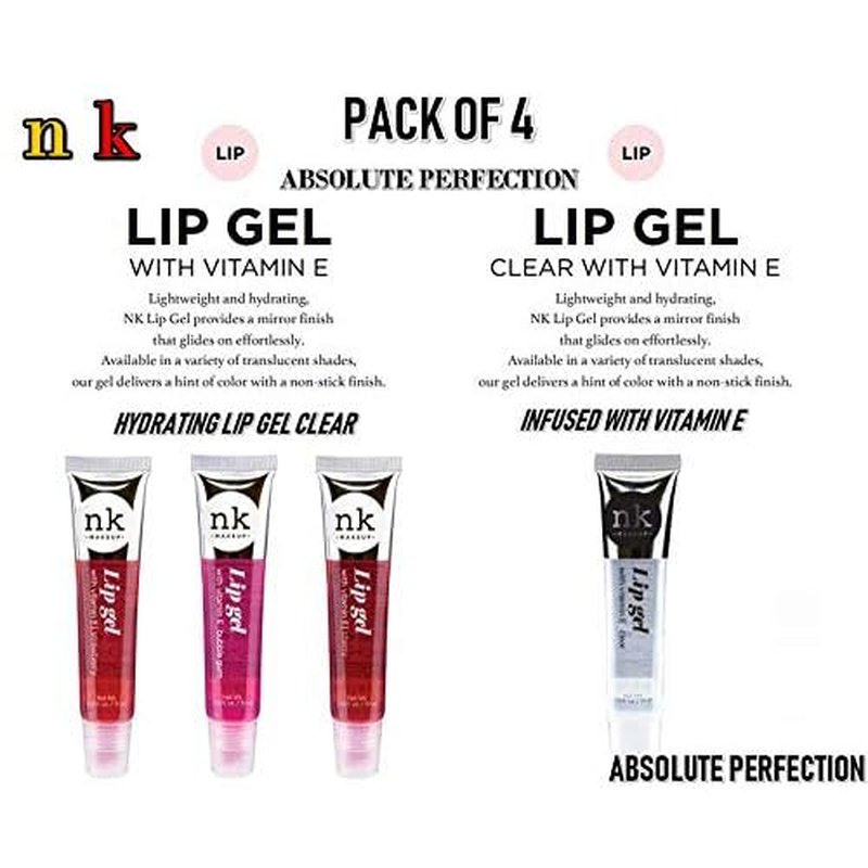 4 Pack Nicka K Lip Gel (CLEAR, STRAWBERRY, CHERRY, BUBBLE GUM)