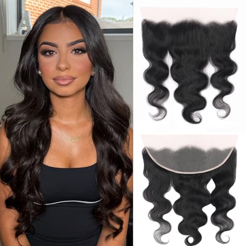 14 Inch Natural Black Lace Frontal Closure Body Wave Human Hair Extensions - Pre-Plucked HD Lace, Unprocessed Brazilian Virgin Hair