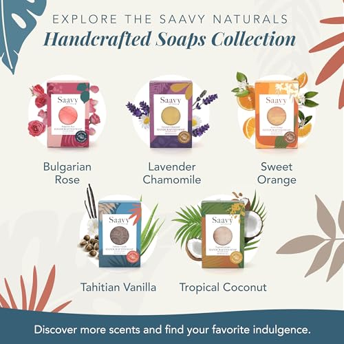 Saavy Naturals Bar soap Tahitian Vanilla Clean,Plant-Based Ingredients - Made In USA Sensitive Skin Sulfate Free Organic Bar Soap Creamy Lather Soap Gift Sets for Women, 5 Oz, 6 Pack