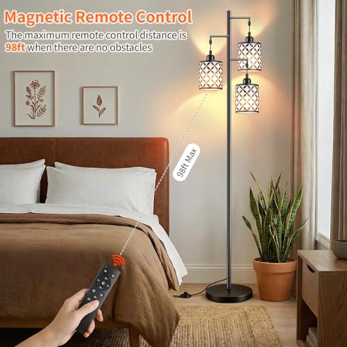 Black 72-Inch Dimmable Floor Lamp with Remote & Timer, 3 Heads, Adjustable Heights