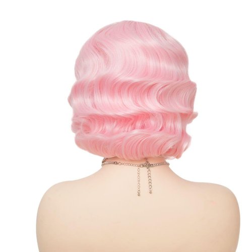 Salaibs Pink Finger Wave Wigs for Women 1920s Wig Synthetic Heat Resistant Wigs Lace Front Cosplay Halloween Wig