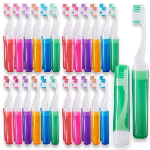 Mini Travel Toothbrush with Cover - Camping Size, Medium Bristles, 50 Pack - Adult Kit (Case-Medium Variation)