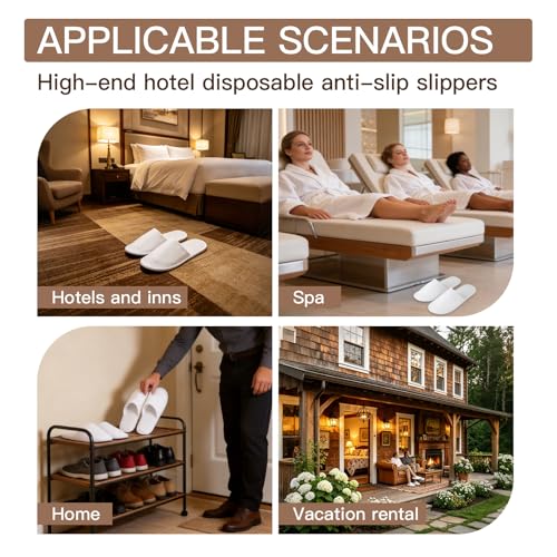 Disposable Slippers for Guests Bulk 30 Pairs Hotel Spa Travel White Men US 10/Women US 11