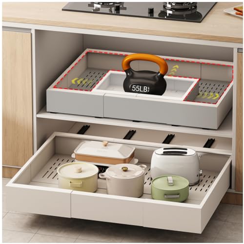 Expandable Pull Out Cabinet Organizer 23-31 W x 17-24 D White Adhesive Shelf