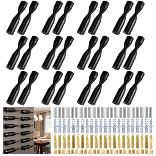 Wall-Mounted Wine Rack with 24 Aluminum Pegs - Black | Holds 12 Bottles