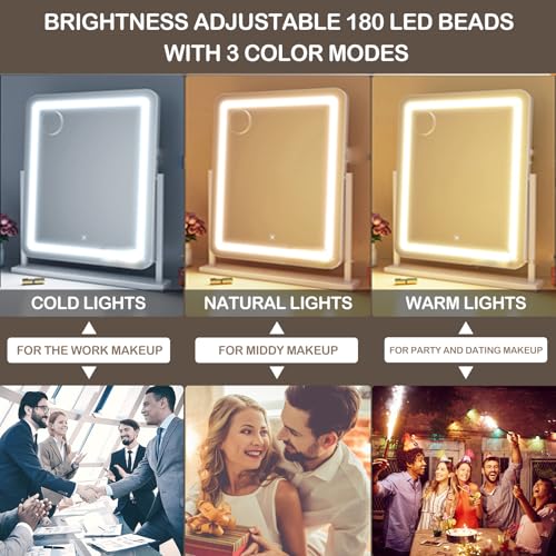 Lighted Makeup Mirror 17.2 x 13.6 Inches with 5X Magnifier White - Adjustable Brightness & 360° Rotation