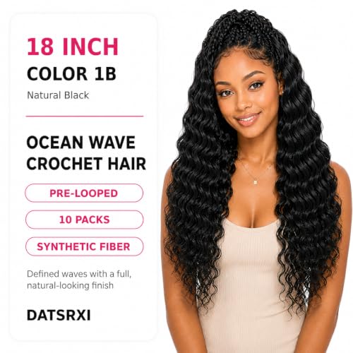 Pre Looped Ocean Wave Crochet Hair 18 Inch - 10 Packs, 1B Style