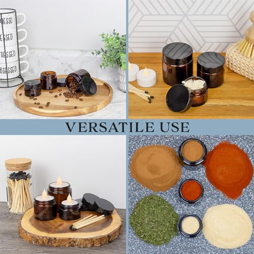 Amber Brown Glass Cosmetic Jars Pack of 6 9oz - Airtight Body Butter & Cream Storage