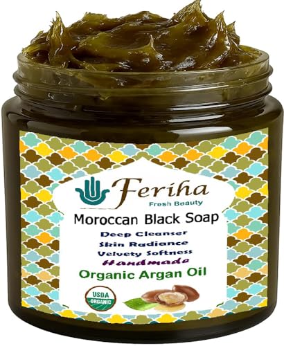Moroccan Black Soap with Argan Oil & Exfoliating Mitt for Deep Cleansing