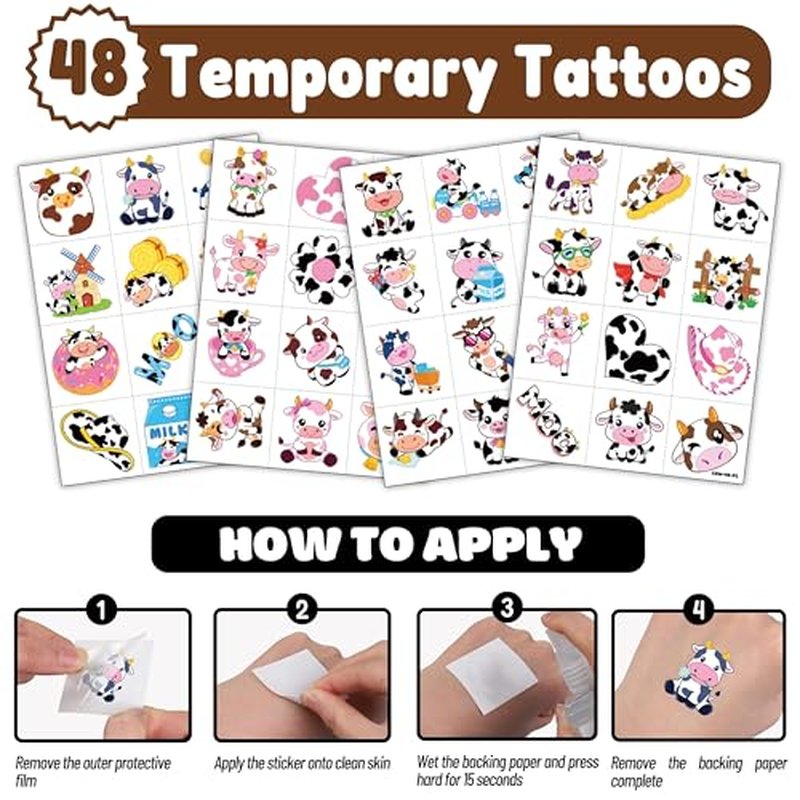 72 PCS Cow Party Favors ? 48 Pre-Cut Temporary Tattoos & 24 Cow Punch Balloons Themed Birthday Party Decorations Supplies Favors Gifts, Goodie Bag Fillers, Classroom Rewards