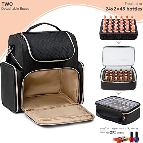 Nail Polish Organizer Holds 48 Bottles and a Nail Lamp, Nail Tech Storage Case Large Nail Polish Bag with 2 Removable Boxes and Tools Storage Pockets