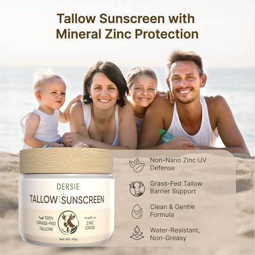Dersie Tallow Sunscreen SPF 30 - Natural Mineral UV Protection for Face & Body, 2.12 oz Pack of 2