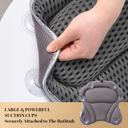 Idle Hippo Grey 4D Air Mesh Bath Pillow - Neck & Back Support for Tub & Spa