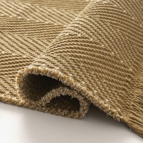 Boho Area Rug 6x9 with Tassels - Soft Washable Non-Slip Floor Decor - Natural Yellow Beige