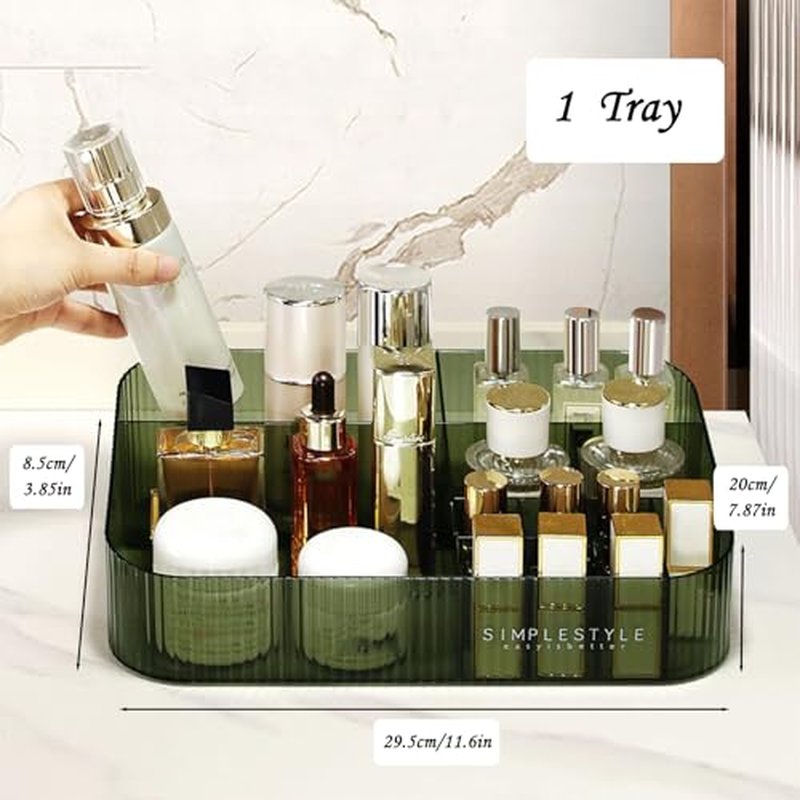 Makeup Organizer with Drawers, Stackable Cosmetics Organizer, Large Make Up Organizer Storage Box, Ideal for Bathroom Countertop and Desk (1 x Drawer, Green)