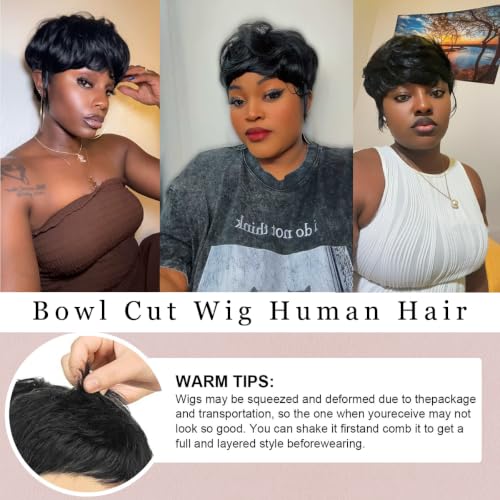 Pixie Cut Wig Human Hair for Black Women - Bowl Cut Style, Glueless, Layered, Variation 0501-1B