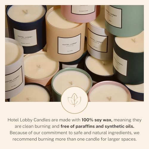 Signature Hotel Lobby Soy Candle - Luxury Hand-Poured 9.75oz with Amber Cedar Musk, 65-Hour Burn, Reusable Vessel