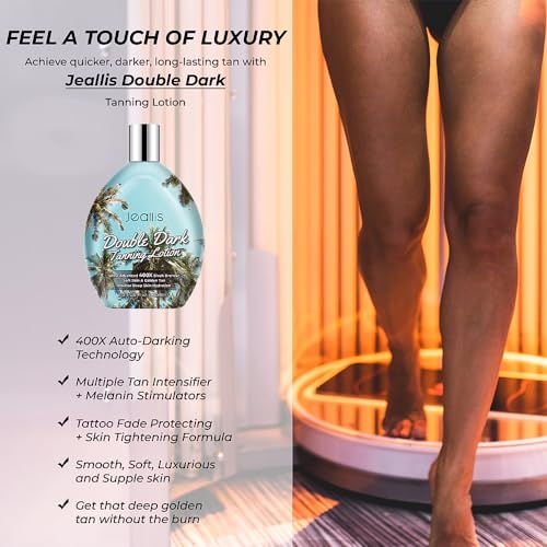 Jeallis Double Dark Indoor Tanning Bed Lotion with Bronzer 13.5oz - Deep, Hydrating Sunless Tanning Cream