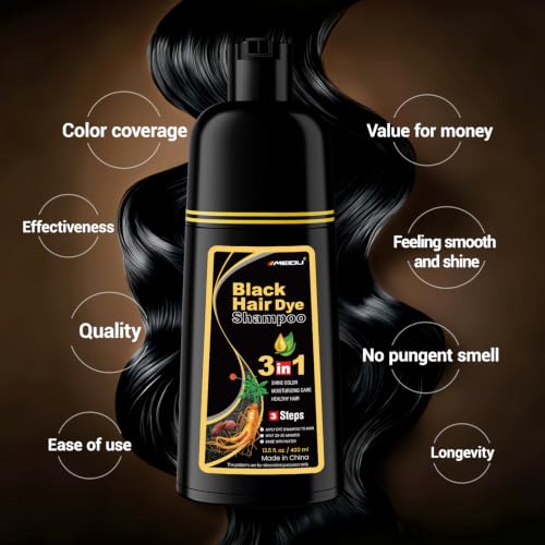 IIIMEIDU Black Hair Dye Shampoo 3-in-1 for Women & Men - Gray Coverage, Easy at Home