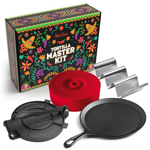 Uno Casa Master Kit 8 Inch Cast Iron Tortilla Press, Comal Pan & Warmer – Variation: 8 inch Master Kit