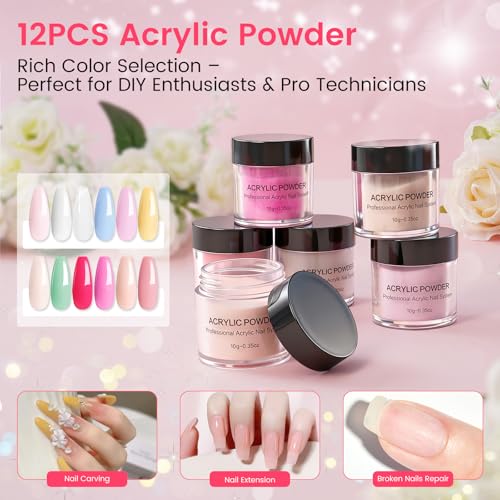 Bling Pink Acrylic Nail Kit for Beginners with Storage Bag - Complete Set