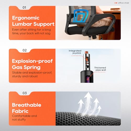 Ergonomic Office Chair Pack of 2 - Mid-Back Swivel Desk Chairs with Breathable Mesh & Lumbar Support - Dark Black