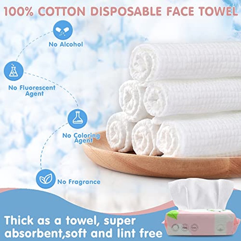 Disposable Face Towel Dry Wipes, 100% Cotton Facial Tissue, Lint Free Facial Cleansing Towels, Super Absorbent Dry and Wet Use for Makeup Removing, Sensitive/Baby Skin (3 Pack-180 Count)