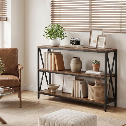 Rustic Brown 47.2-Inch Industrial Console Table with 3 Tiers