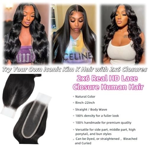 16 Inch Body Wave HD Lace Closure Human Hair 2x6 Brazilian Virgin Pre-Plucked with Baby Hair