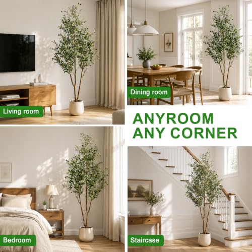 7FT Artificial Olive Tree with Lights & Planter - Faux Indoor Plant