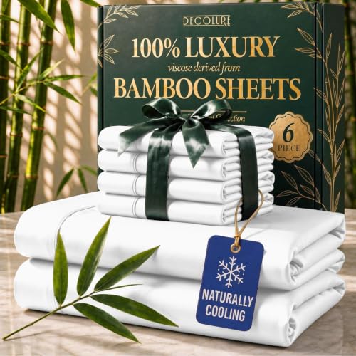 White King Size Bamboo Viscose Bed Sheet Set - 6 Piece Luxury Bedding