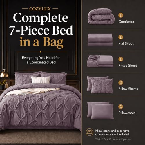 Oversized King Comforter Set Dusty Purple - 7 Piece Bed in a Bag