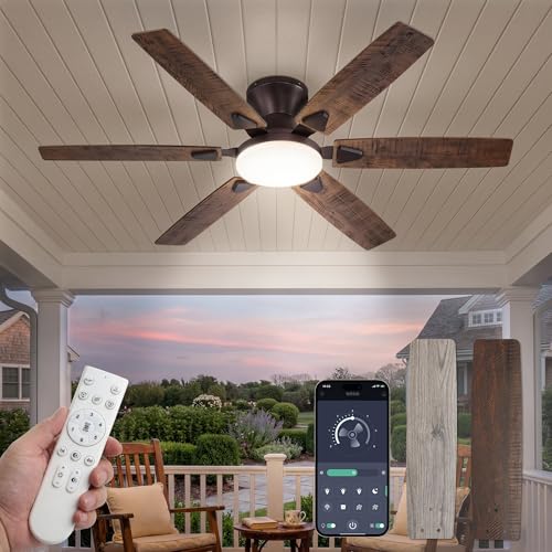 Fanbulous 52-Inch Oil Bronze Flush Mount Ceiling Fan with Light, Remote & App Control