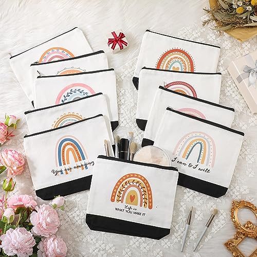 Sieral 30Pcs Canvas Makeup Bags Bulk for Women – Motivational Rainbow Pattern (10 Styles x3)