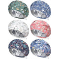 6 Pcs Satin Lined Scrub Caps Women Nurse Surgical Hat with Buttons Ponytail Working Adjustable Pouch Tie Back(Classic Style)