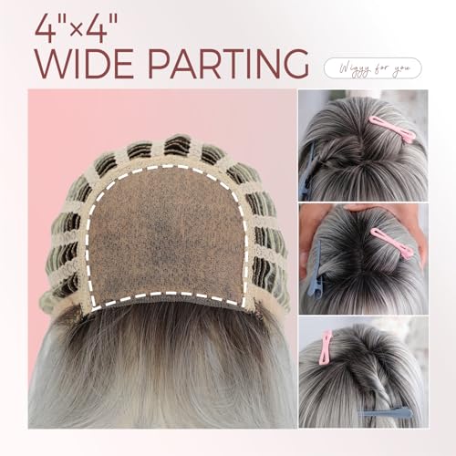 Grey Short Straight Synthetic Wigs for Women - 12 Inch Bob, Glueless, Heat-Resistant, Natural Look - Variation: Grey