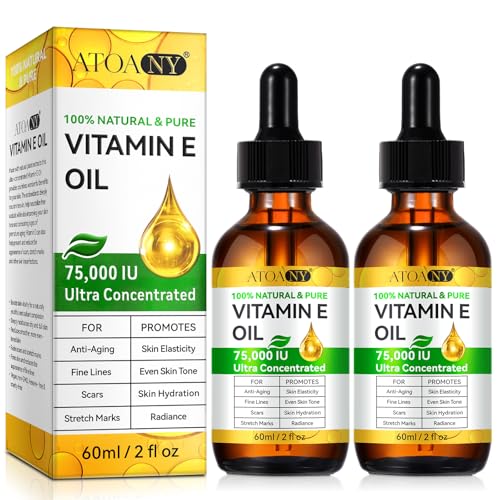 Vitamin E Oil for Skin 75,000 IU ? 2 Pack Vitamin E for Face, Hair, Scars, Nails, Ultra-Hydrating Body Oil for Dry Skin Wrinkles,Cold-Pressed, Non-GMO, Skincare Formula ?2 Fl Oz