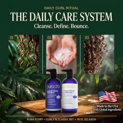PURA D'OR Curly & Classy Shampoo & Conditioner Set - Combo for Defined Curls