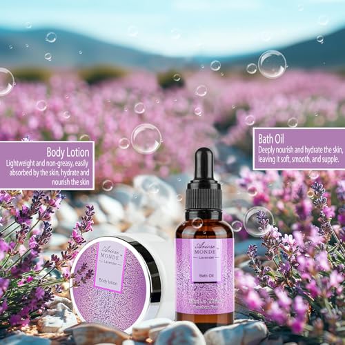Lavender Spa Gift Set - Bath & Body Gifts Basket for Women, 8 Pieces, Aromatherapy