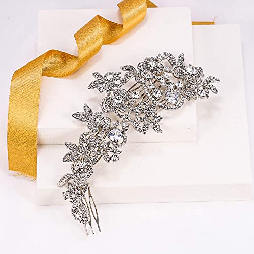 Ever Faith Silver-Tone Wedding Hair Comb with Austrian Crystals & Flower Leaf Cluster