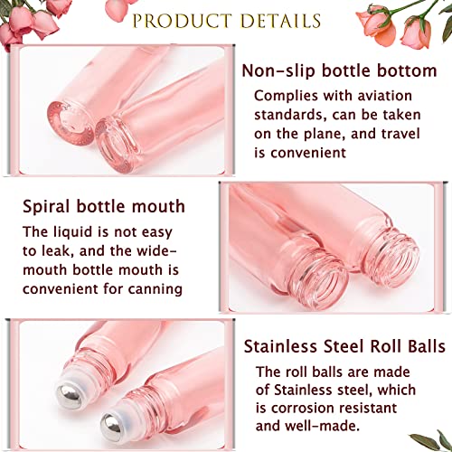 45Pcs 10ml Essential Oil Roller Bottles, Thick Glass Roll on Vials Massage Containers with Stainless Steel Roller Ball for Perfumes Aromatherapy Lip Balms, Rose Gold