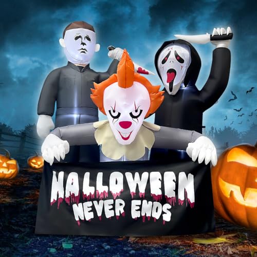6FT Halloween Inflatable Killer Trio with LED Lights - Outdoor Decorations - Variation of Killers