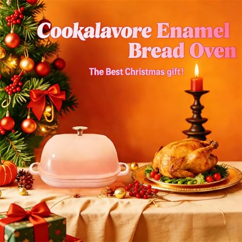 Cookalavore Pink 6QT Cast Iron Bread Oven with Lid & Silicone Mat