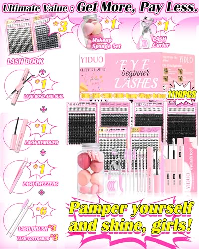 Eyelash Cluster Kit with 6 Styles & Complete Makeup Tools - Bunny, 100D-300D, Bottom Lashes, Curler, Glue & More - Variation: Bunny + 100D/150D/200D/300D