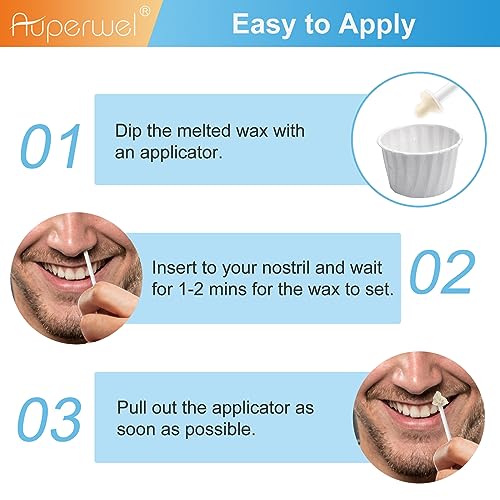Nostril Waxing Kit, 100g Wax, 20 White Stick Applicator, 15 Mustache Guards, 10pcs Paper Cup for Men Women, Safe Easy Quick Hair Removal, Instant Nose Ear Hair Solution, 15-20 Times Usage