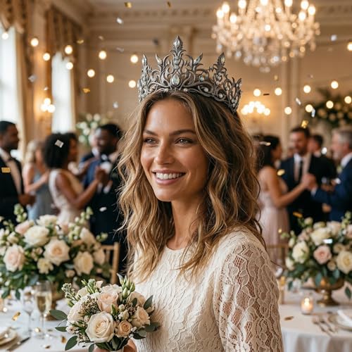 Dark Queen Gunmetal AB Crystal Tiara Crown for Women - Gothic Royal Headpiece