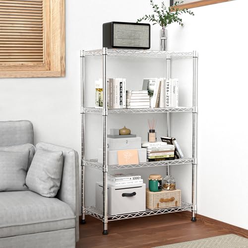 4-Tier Storage Shelving Unit - 1000 lbs Capacity Steel Wire Rack for Home, Kitchen, Office - Chrome, 13.7"D x 23.6"W x 53.4"H