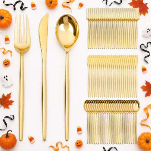 SUT 600-Piece Gold Plastic Cutlery Set Heavy Duty Disposable Utensils for Events