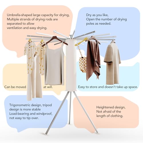 LIENAHU 16 Aluminum Poles Clothes Drying Rack Foldable & Retractable Laundry Stand