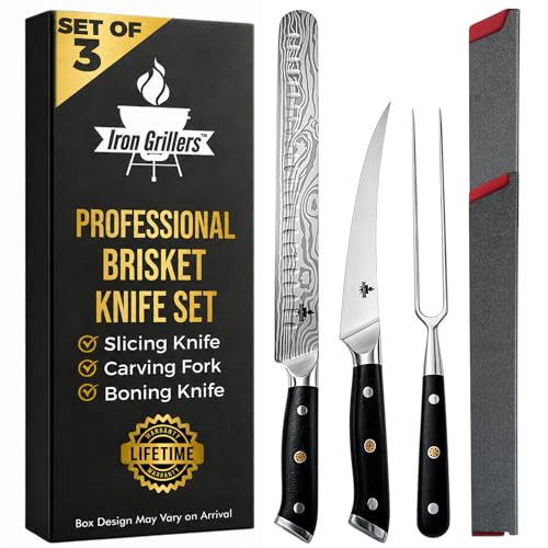 Iron Grillers 12-Inch & 6-Inch Meat Carving Knife Set with Fork - High-Carbon German Steel